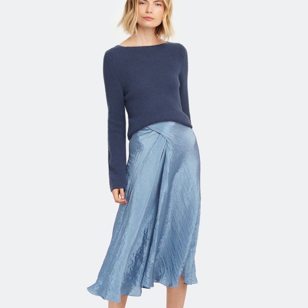 VINCE Textured Drape Midi Skirt In Sky Graphite